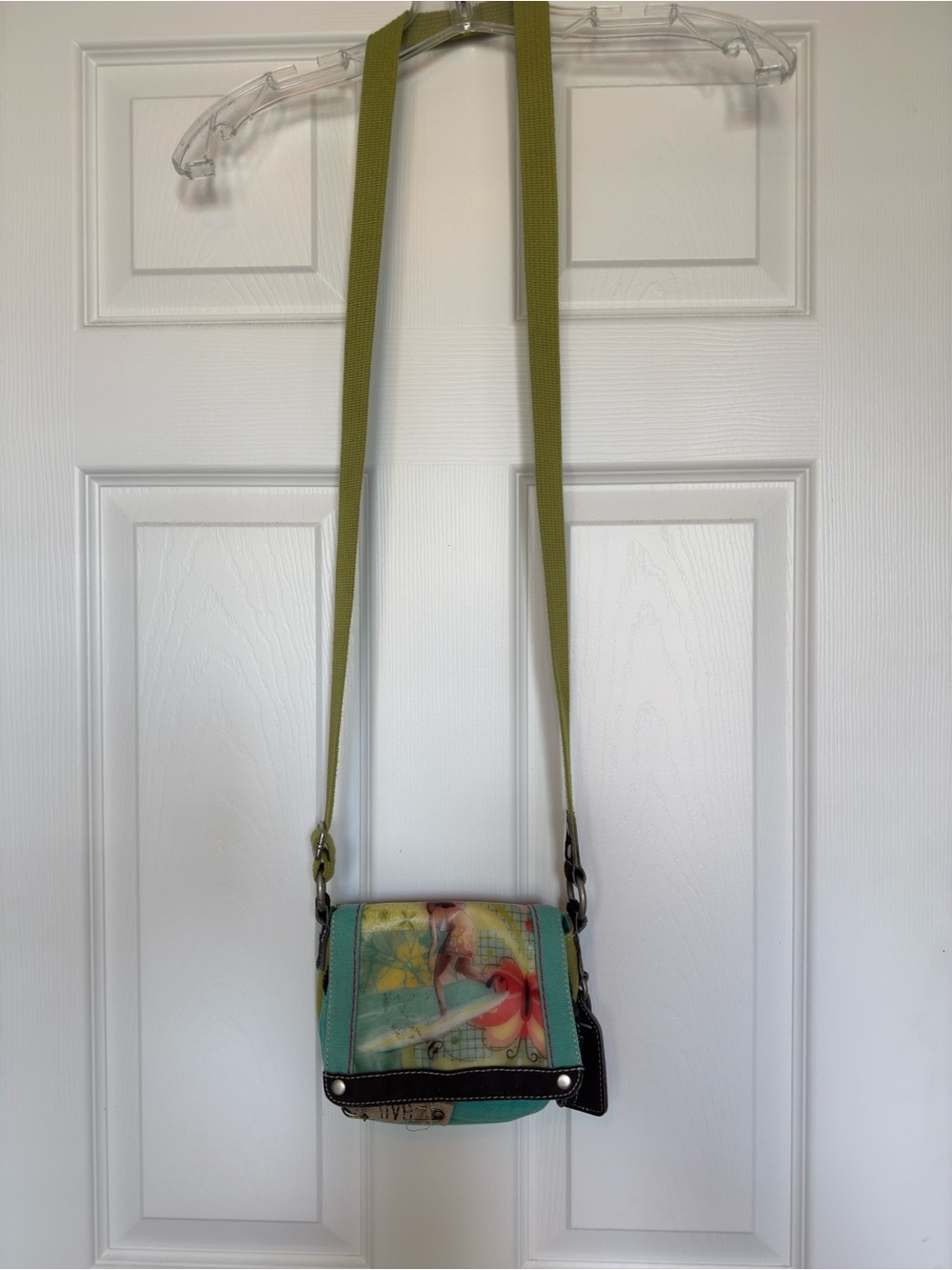 Sherpani Mint Green Floral Crossbody with Olive Strap